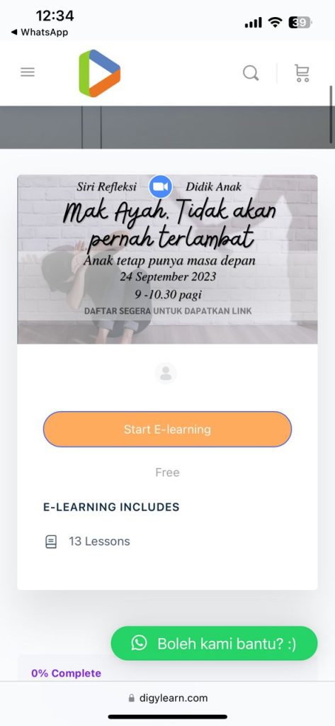 WEBINAR Refleksi didik anak : Mak ayah tidak akan pernah terlambat 7 Digylearn